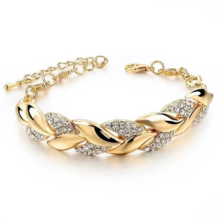 Bracelet Feuille Tressée – Cristal Élégant